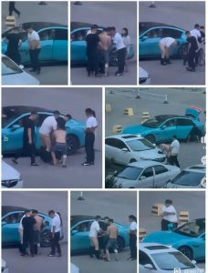 东营小米SU7 东营蓝色小米su7两个男的太有节目了，保安大爷都惊呆了，活了一辈子没见过这种大场面！-测试测试